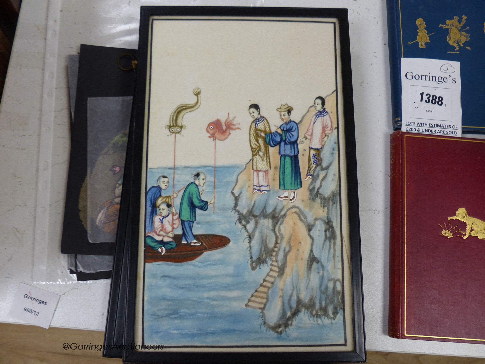 Three late 19th century Chinese paintings on pith paper, each 31 cm x 18.5 cm